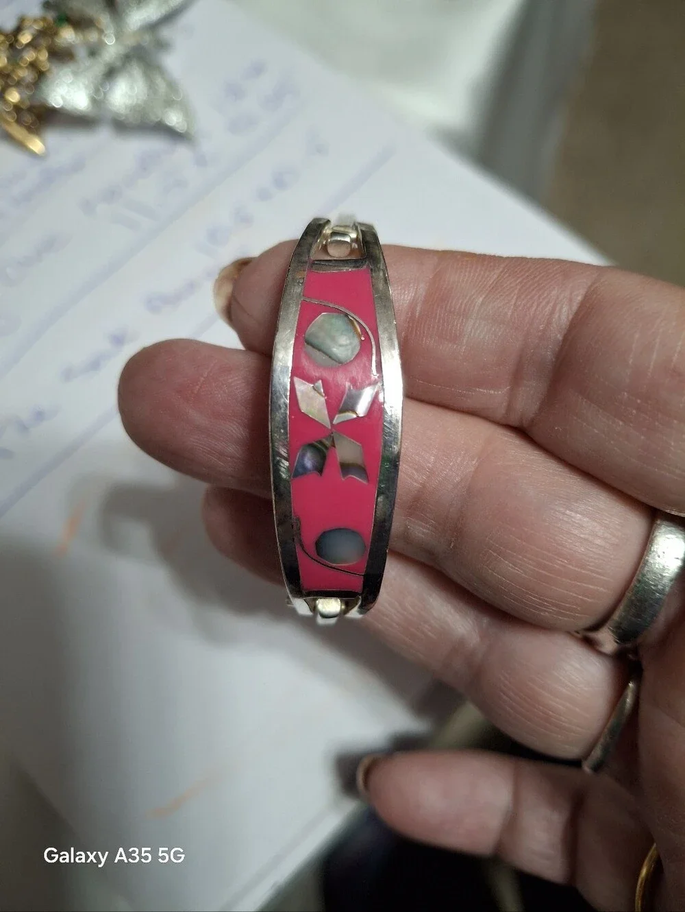 Silver and mother of pearl MOP pink child's bracelet